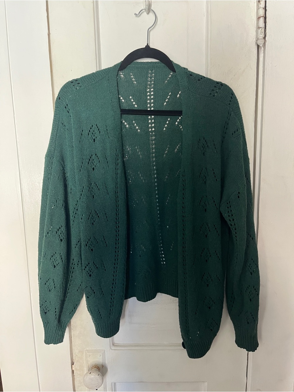 Open-Front Knit Cardigan Sweater in Deep Green